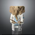 Elephant Headed Doctor Character Standing Holding Medical Clipboard In White Coat
