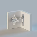 Chrome Metal Hinge Connecting Two White Panels With Screw Mechanism