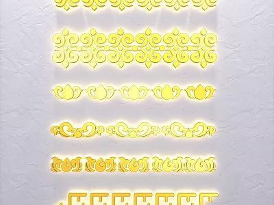 Decorative Yellow Carving Sculptures With Various Patterns Arranged On White Background 3d model