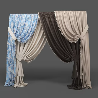 European Curtain French Curtain American Curtain Italian Curtain Cream Curtain Combination Blue Curtain European Pattern Bed brown Curtain 3d model