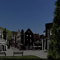 Birds Eye View Planning of European Town Featuring Cobblestone Streets Red Carriage And Traditional Buildings