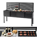 Modern Black Grill Stove With Grilled Sausages Buns Condiment Bottles And Grill Doors