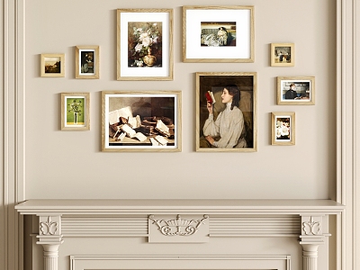 Picture Frame Multi-Frame Combination Simple Decorative Photo Frame Photo Frame Combination French Fireplace Simple Fireplace French Photo Wall French Decorative Painting French Living Room 3d model