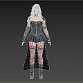 Woman With Gray Hair Wearing Black Corset Long Gloves Fishnet Stockings And Long Cape