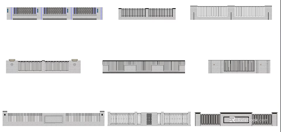 Various Modern Building Facade Designs With Horizontal Vertical Panels And Textures 3d model