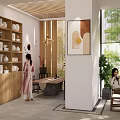 Modern Clubhouse With Wooden Slat Partitions Dining Area People Sitting And Greenery Outside