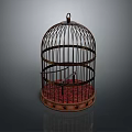 Decorative Birdcage Ornament Set With Small Bird Red Mat And Star Accents