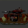 Red Armored Tank With Weaponry And Details