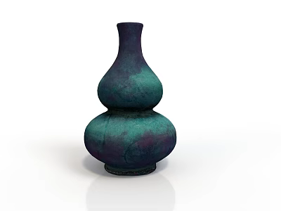 Carved Gourd Shaped Sculptural Vase Featuring Teal And Purple Gradient Design 3d model