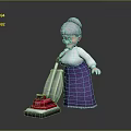 Elderly Woman With Gray Hair Wearing Glasses Using Red Vacuum Cleaner In Purple Skirt