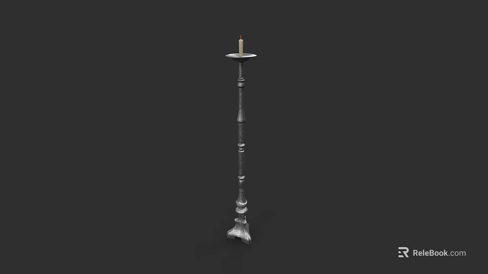 Intricate Metal Sculpture Carving of Tall Candelabra Stand with Detailed Column Base 3d model 