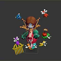Playful Orange Haired Character With Colorful Small Creatures Birds And Fence