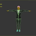 Man in Black Suit Standing with Arms Outstretched Against Grey Background
