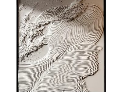 Modern Textured Wall Decor With 3D Wave Patterns In Neutral Tones And Black Frame 3d model