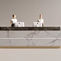 Modern Front Desk Reception Design With Marble Counter And Staff Using Computers 3d model