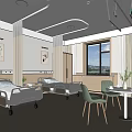 Bright Modern Hospital Outpatient Clinic With Beds Window Table Chairs And Wall Paintings