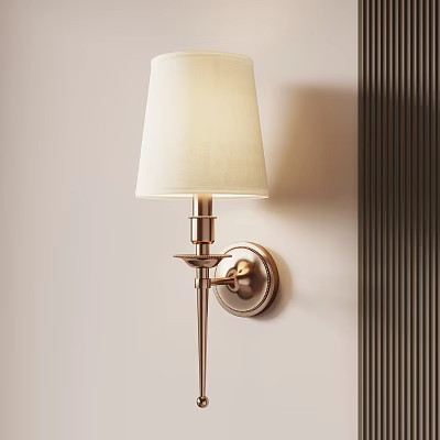 Modern Wall Lamp With White Fabric Shade Metal Frame Mounted On Wall Vertical Striped Accent 3d model