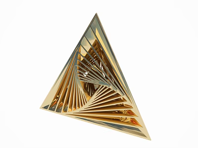 Golden Triangular Sculpture With Spiral Interior And Metallic Shiny Surface 3d model