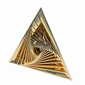 Golden Triangular Sculpture With Spiral Interior And Metallic Shiny Surface 3d model