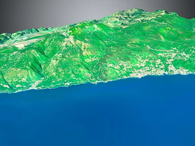 Beautiful Garden Landscape Showcasing Lush Green Mountains And Blue Ocean 3d model