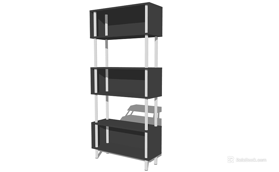 Modern Multi Tier Bookcase With Black Panels And Metal Frame Open Shelves Design 3d model 