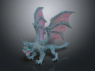 Fierce Fantasy Dragon Game Movie Character With Pink Wings Sharp Claws Glowing Eyes 3d model