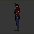 Man Wearing Red T Shirt Blue Jeans Tactical Vest And Mask Standing With Arms Out