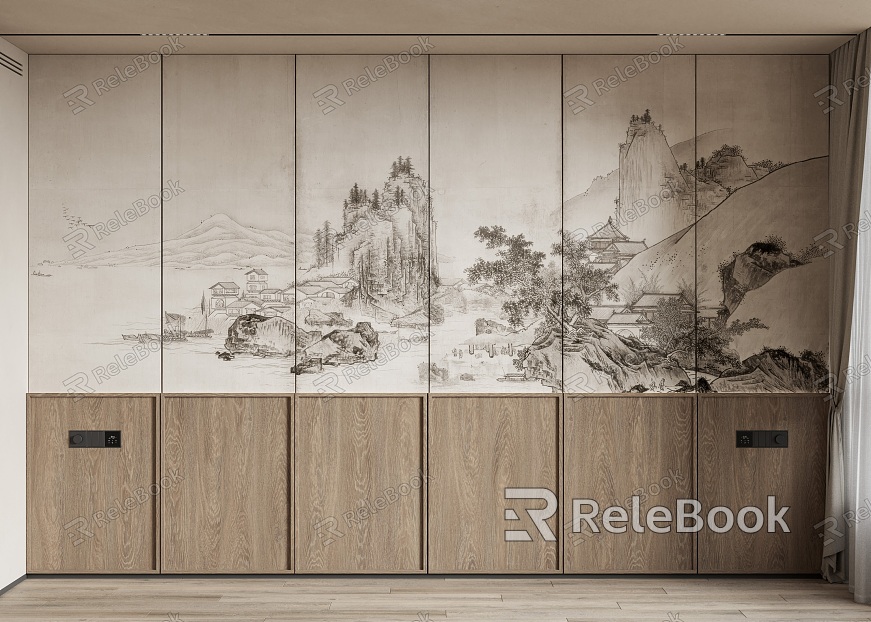 New Chinese Style Bedroom Background Wall Bedside Background Wall Bed Background Wall model