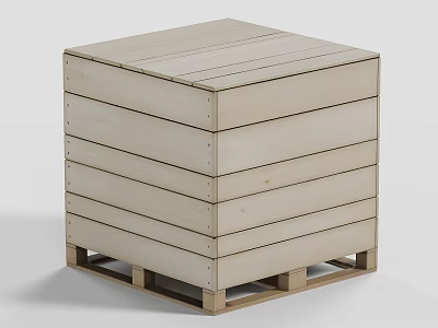 Rustic Wooden Cube Structure With Stacked Planks And Pallet Base 3d model
