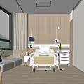 Hospital Outpatient Room With Comfortable Bed Sofa Medical Equipment Natural Light And Wooden Walls