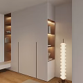 Modern Minimalist Wardrobe Interior With White And Black Panels And Wooden Floor Mat