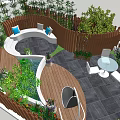 Modern Garden Landscape With Terrace Outdoor Seating Greenery And Swing Chair