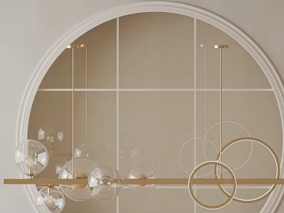 Elegant Chandelier With Golden Rod Transparent Glass Balls Golden Rings And Circular Frame Design 3d model