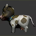 Cute Brown Spotted Cartoon Cow Game Character With Pink Nose Blue Collar And Black Mane