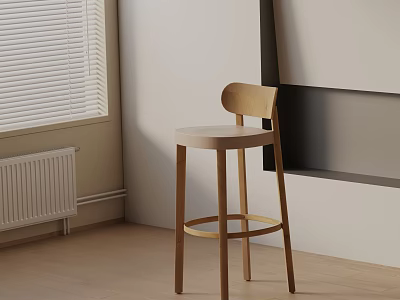 Minimalist Wooden Bar Stool In Modern Interior With Window And Radiator 3d model