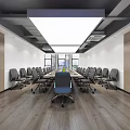 Modern Conference Room With Long Table Multiple Gray Chairs And Projector Screen 3d model