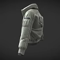 Silver Gray Aviator Jacket With Open Front Black Mesh Lining And Red Sleeve Patch 3d model