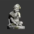 Antique Style Stone Seated Child Sculpture with Detailed Carving and Ornamental Base