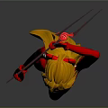 Female Character With Red Bodysuit Long Blonde Hair Holding Red Spears Standing Against Dark Background