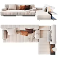 Modern Beige Sectional Sofa With Decorative Pillows Throw Blanket And Side Table Lamp