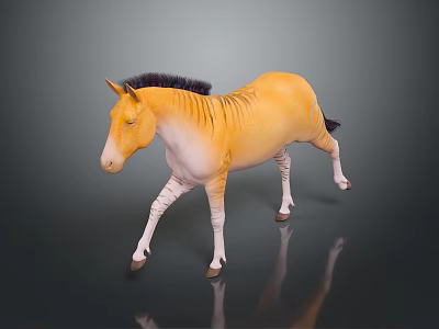 Yellow Horse With Black Mane Standing On Dark Background Showing Reflection 3d model