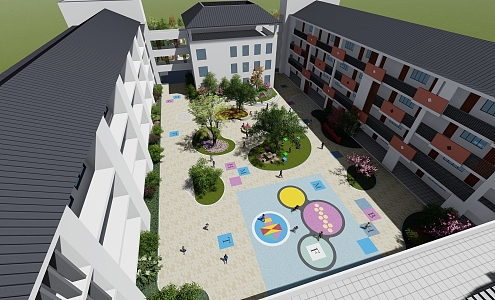 Modern School Primary School Campus Atrium Landscape 3d model