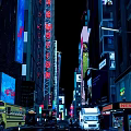 Vibrant Night Urban Street Scene With Neon Signs Bright Billboards And High Rise Buildings