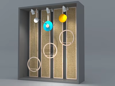 Creative Store Window Display with Circular Decorations Colorful Hanging Spheres and Woven Background 3d model