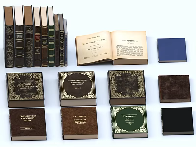 Colorful Hardcover Book Collection with Upright Stack Open Pages and Flat Laid Designs 3d model