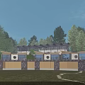 Modern Homestay Building With Glass Windows And Stone Wall Surrounded By Trees On Lawn