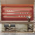 Modern Reception Desk With Marble Counter Red Backdrop Wall And Sofa Area Decor 3d model