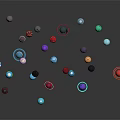 Colorful Spheres and Planet Like Objects Floating With Rings on Black Background 3d model