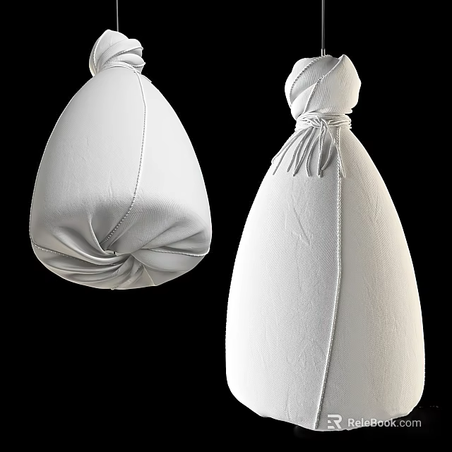 White Leather Pendant Lights Featuring Knotted Top Pleated Body And Tassel Accents 3d model 