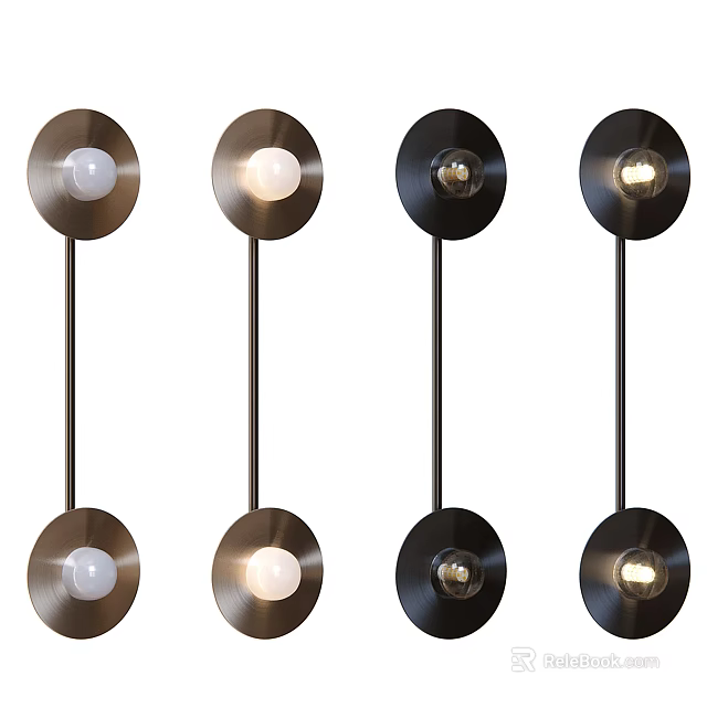 Modern Wall Lamps with Round Metal Shades and Warm Illumination Effect 3d model 